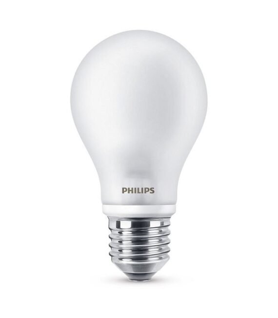 Philips LED Bulb E27 8.5W A60, emitting warm white light with energy-efficient design