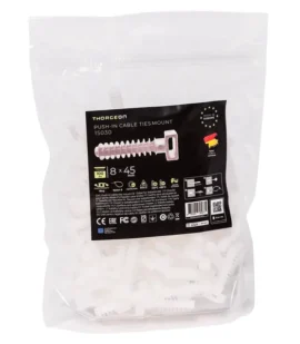 Bulk pack of 100 Thorgeon Screw Saddle Cable Supports 8x45 in white, perfect for tidy cable setups.