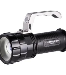 Thorgeon LED Flashlight 10W 800Lm, white housing, IP44 rated, rechargeable with 18650 accumulator.