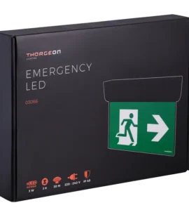 THORGEON Emergency LED 3H 3W 6000K in black, featuring 100Lm brightness and a 30-meter visibility range.