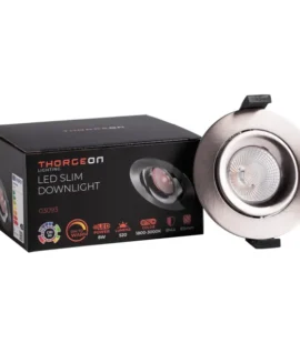 Thorgeon LED Downlight 8W in Brushed Nickel, Dim to Warm, IP44, High CRI