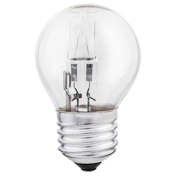 Clear THORGEON Halogen Lamp 28W E27 P45 240V, showcasing its round shape and brilliant light