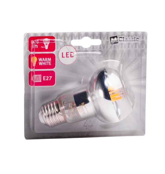 Philips E27 7W R63 Filament LED Bulb, 2700K Warm White, 806 Lumens, Clear Reflector Design