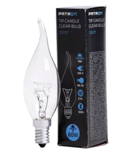 PATRON Incandescent Bulb E14 60W BA35, clear and powerful, ideal for providing bright and reliable lighting in various settings
